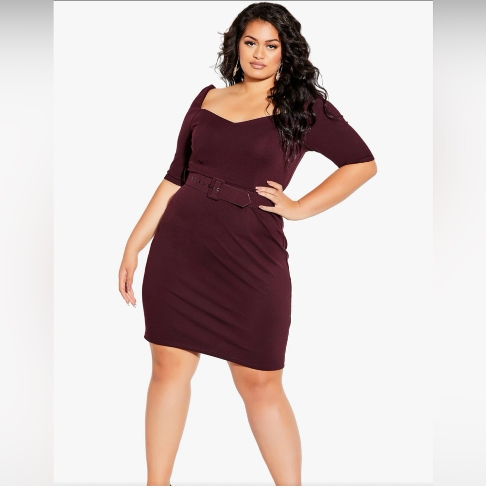 City Chic Women's Dress Illusive SLV| Plus Size 18| Color Oxblood